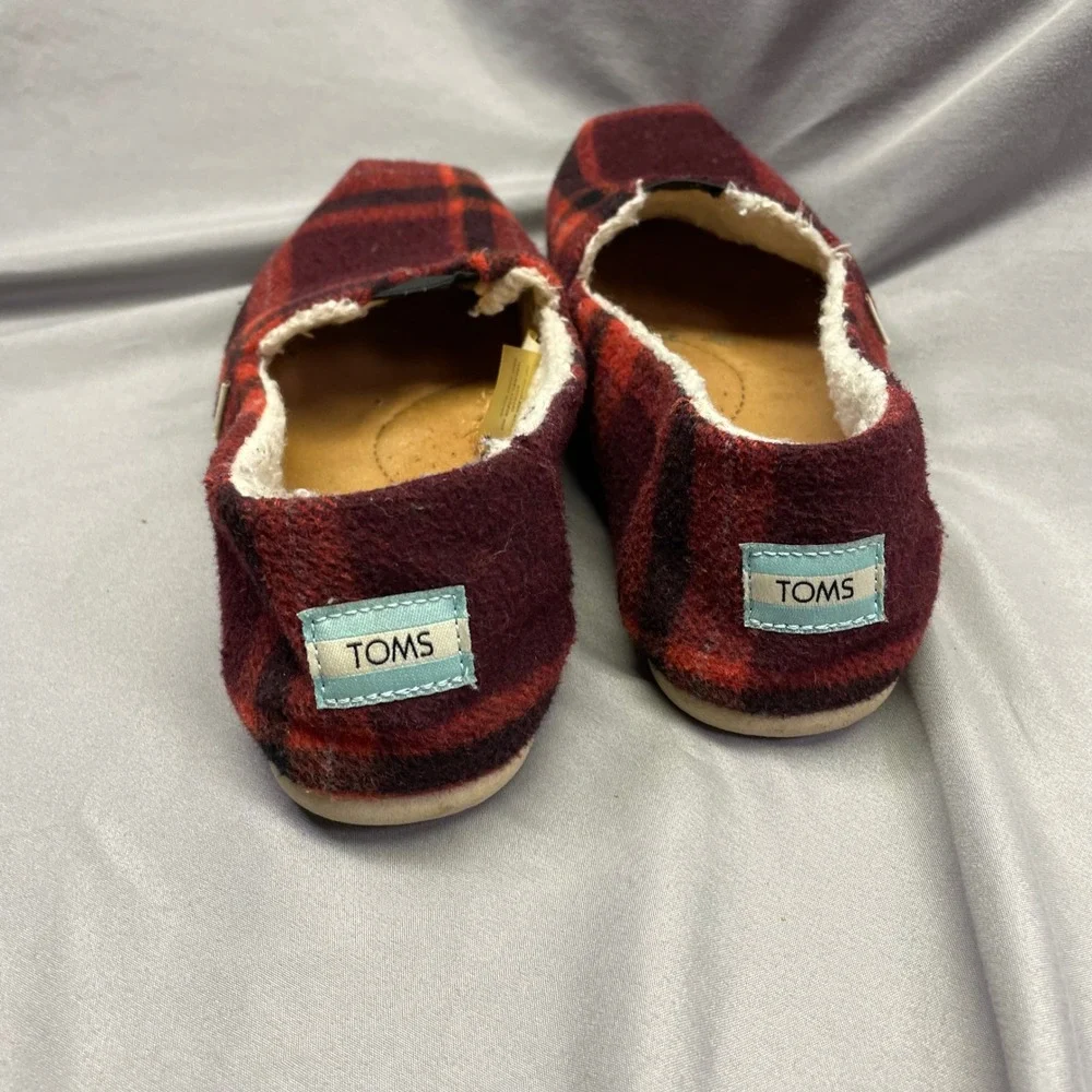 TOMS Womens Alpargata Red Plaid‎ Wool Faux Shearling Lined Slip On Shoes 8.5